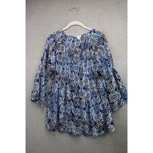 Spense 3/4 Bell Sleeve Stretchy Smocked Tunic-Size Large-BOHO